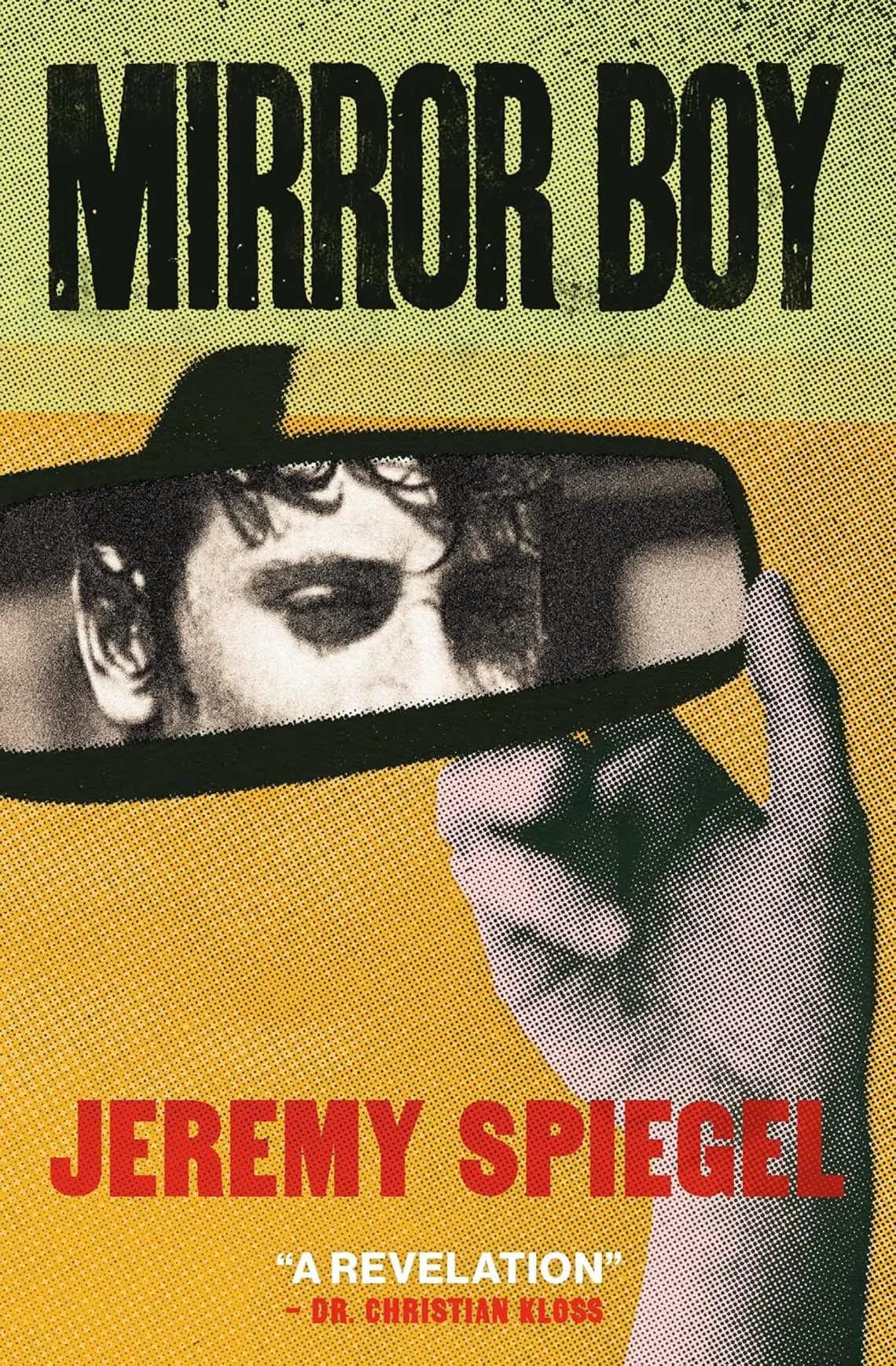 Mirror-Boy_Jeremy-Spiegel.jpg A green and yellow cover with an image of a review mirror where you can see half of a boys face and his hand on the mirror.