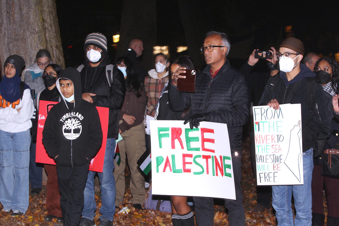 Pro-Palestinian protesters gather in front of Nassau Hall on Nov. 2, 2023.