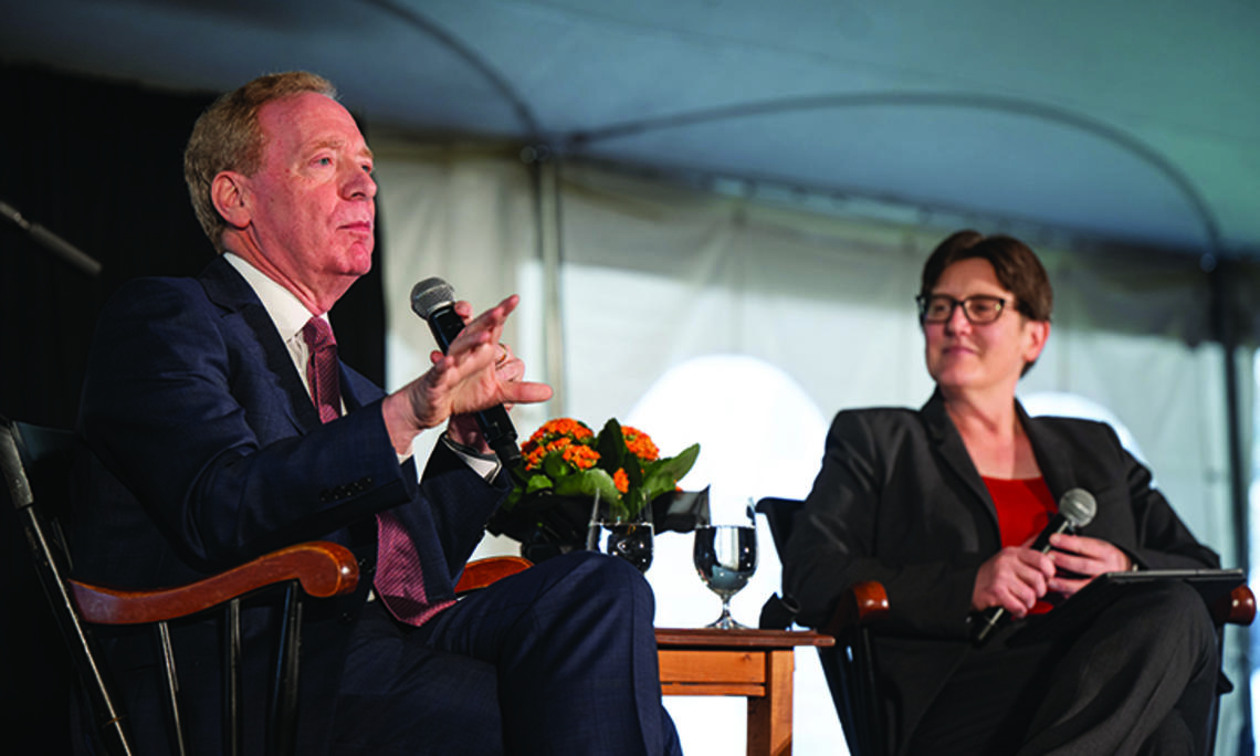 From left, Microsoft Corp. president Brad Smith ’81 and Princeton provost Jennifer Redford ’91.