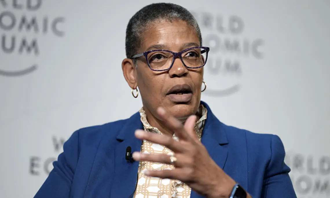 Michelle Williams ’84 speaks on a panel.