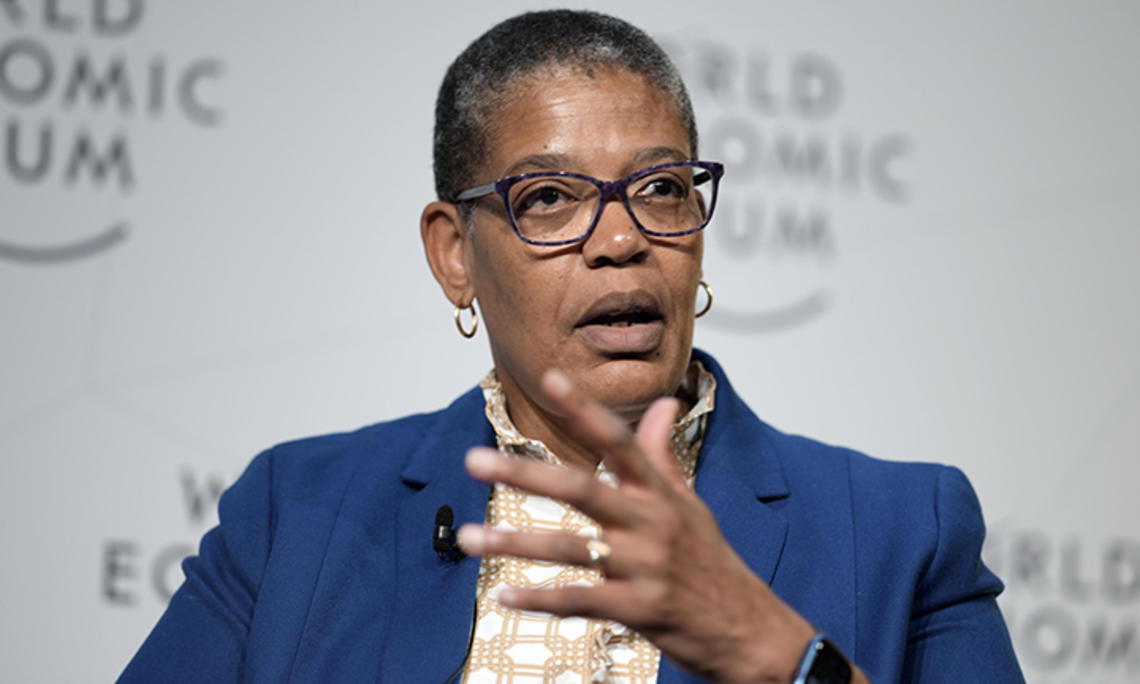 Michelle Williams ’84 speaks on a panel.