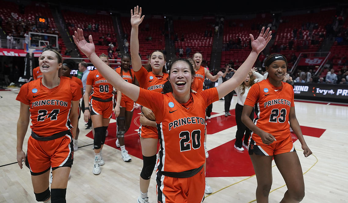 Princeton players celebrate their victory over N.C. State. 