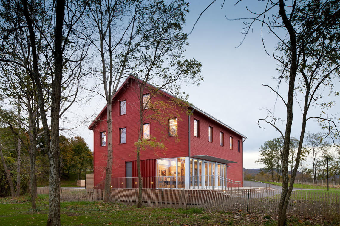 ARCHITECTURE RESEARCH OFFICE: A view of the Hudson River Center at Long Dock Park in Beacon, N.Y., created through the restoration of a 19th-century industrial barn. Architecture Research Office is pursuing LEED Gold certification for the project. (Photo: