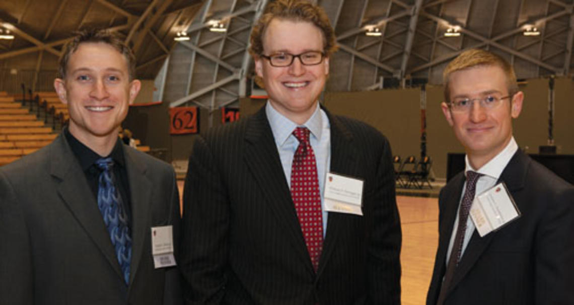 Four graduate students received the Univer­sity’s highest honor for graduate students, the JACOBUS FELLOWSHIP, which supports the final year of study. Above, from left: