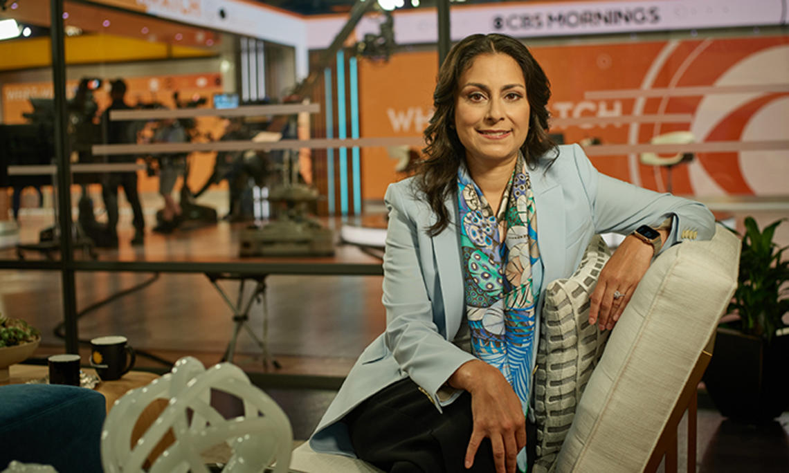 Infectious-disease physician Céline Gounder ’97 on the set of CBS Mornings.