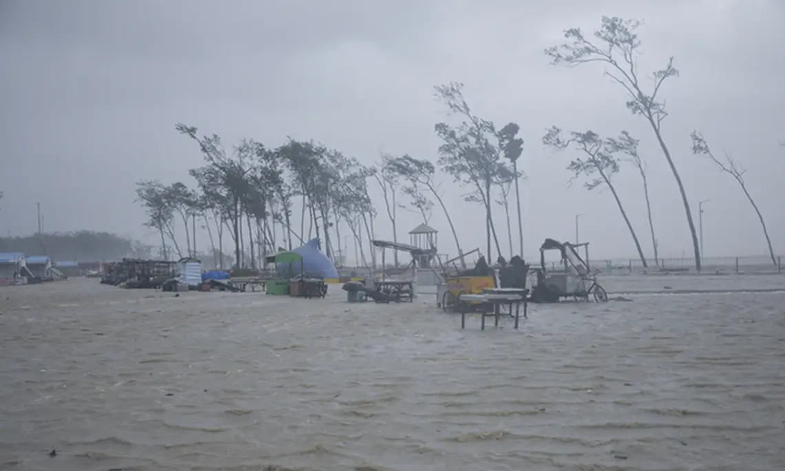 ClassCloseUp.jpg This is an AP photo of beach vendors’ kiosks surrounded by water during high tide at the Digha beach on the Bay of Bengal coast as Cyclone Yaas intensified on May 26, 2021.