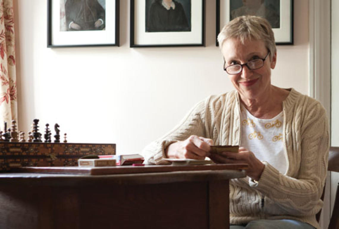 Sherry Lefevre ’74 in her summer house on Nantucket that she furnished with items she found trolling eBay.