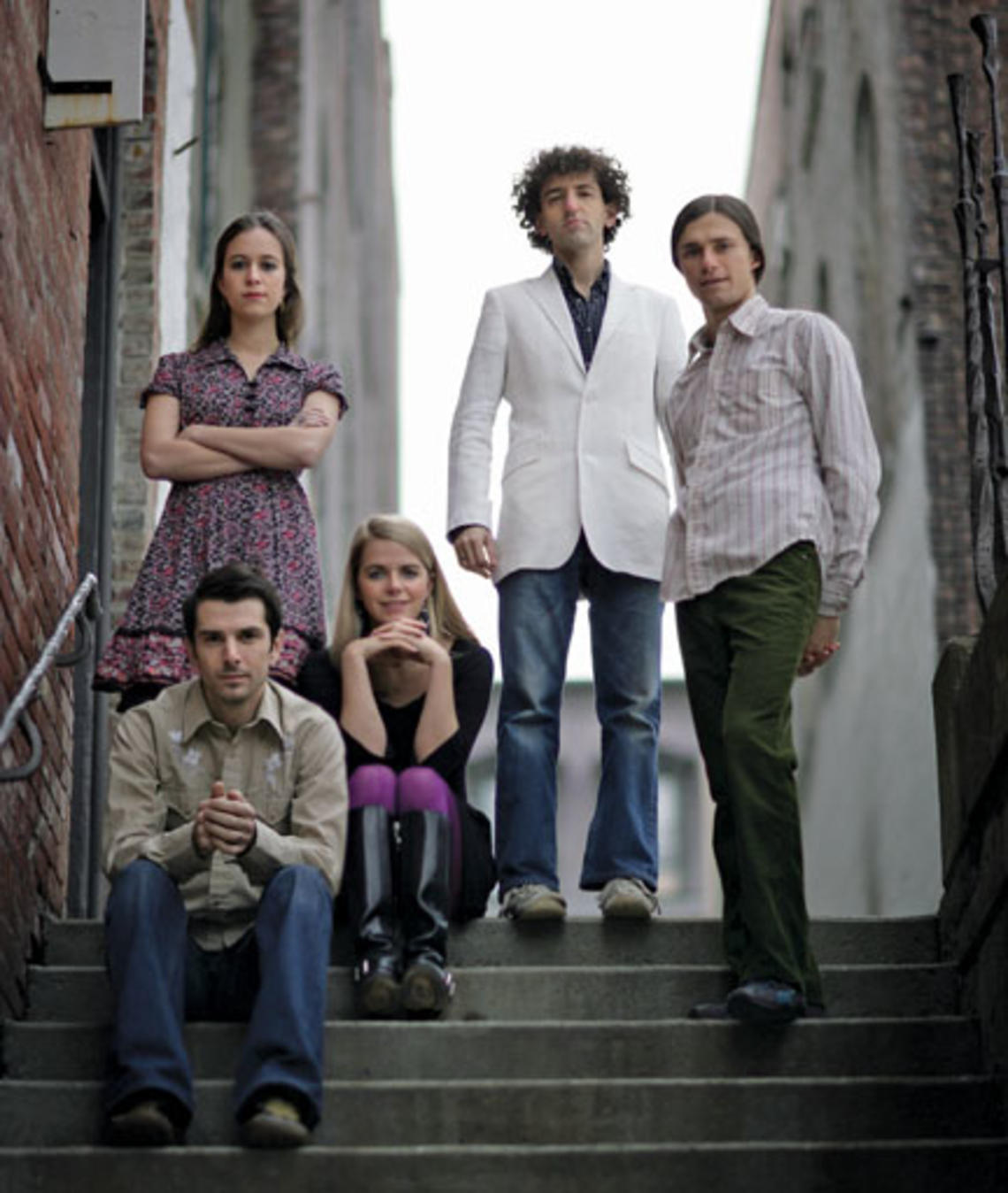 Brittany Haas ’09, standing at left, and the other members of Crooked Still.