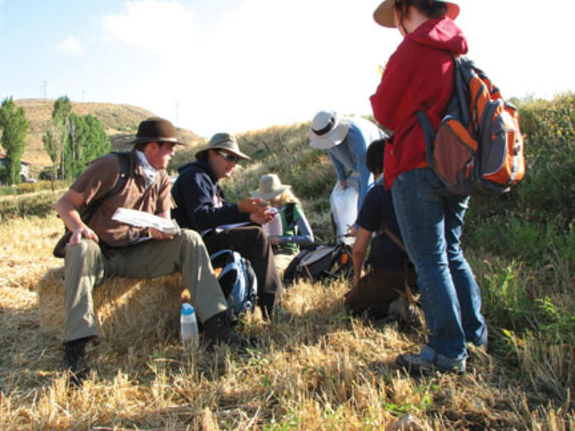 Graduate student Zack Chitwood, second from left, and his team discuss their latest finds.