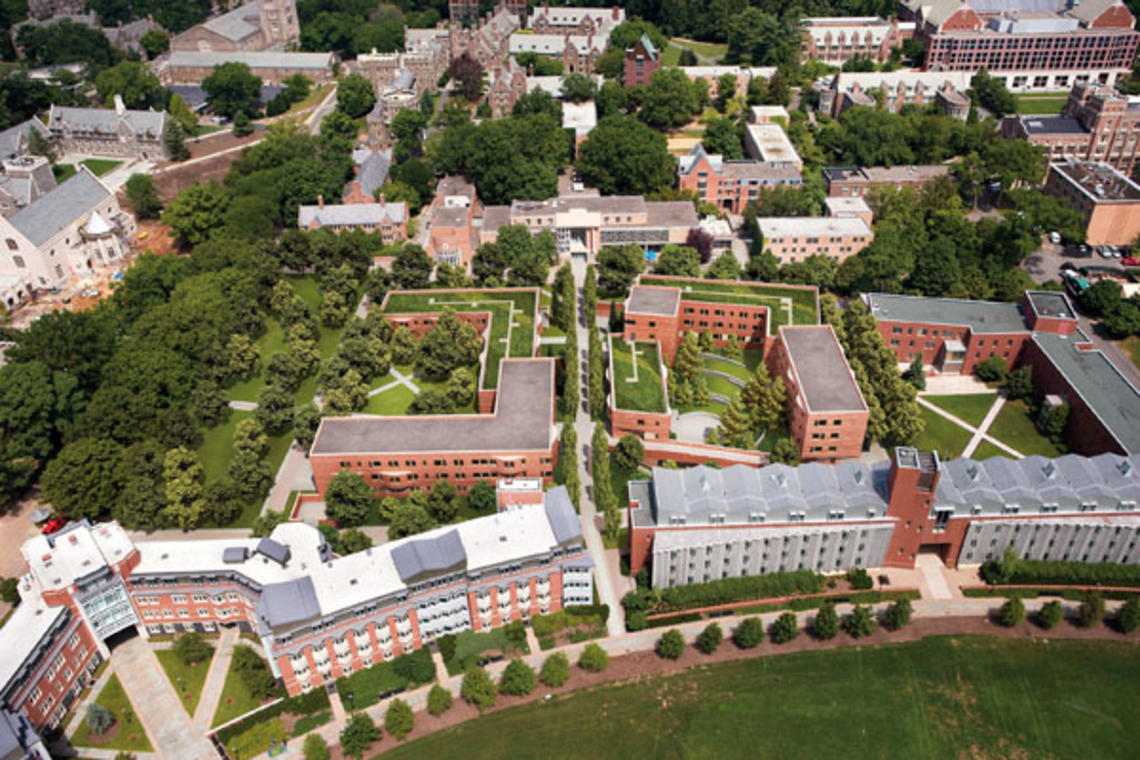 Green roofs, with vegetation planted over a waterproof covering, are shown in this rendering of the Butler College dorms, to be completed in fall 2009.