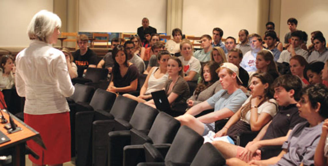 Cynthia Cherrey, vice president for campus life, spoke at a May 11 forum to students concerned about proposed Greek life regulations. Afterward she said the ­University is not trying to ban fraternities and sororities completely. “We’re meeting and w