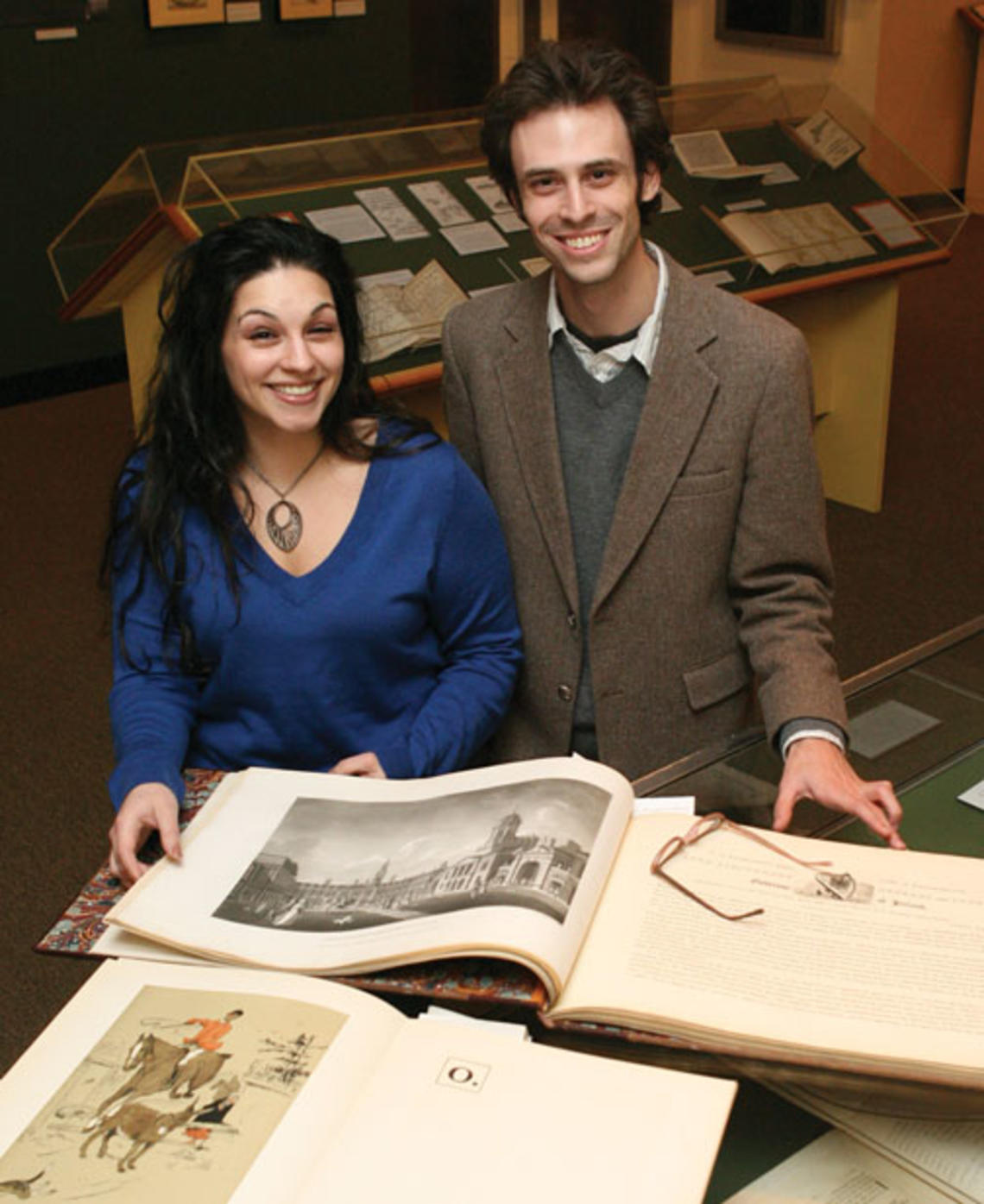  Renée Fox *10 and Gregory Londe GS display two volumes included in a Firestone Library exhibition that tells the story of Irish prose. The two curated the exhibition.