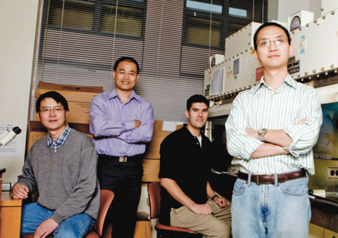  From left, Princeton researchers Yong Wei, assistant professor Yibin Kang, Andres Blanco, and Guohong Hu.