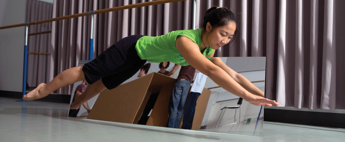 Stephanie Chen ’09 “takes flight” as she rehearses for a magic-themed Princeton Atelier performance.