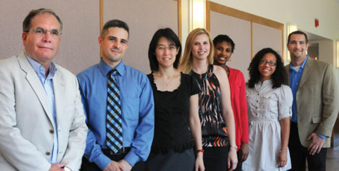 From left: Professor Miguel Centeno, PUPP co-founder; PUPP alumnus Jay Lopez *10; Ellen Pao ’91, a ­program donor; PUPP ­alumnae Cynthia Michalak ’09, Tieisha Tift (Columbia ’13), and Ashley Vinson ’14; and program director Jason Klugman.