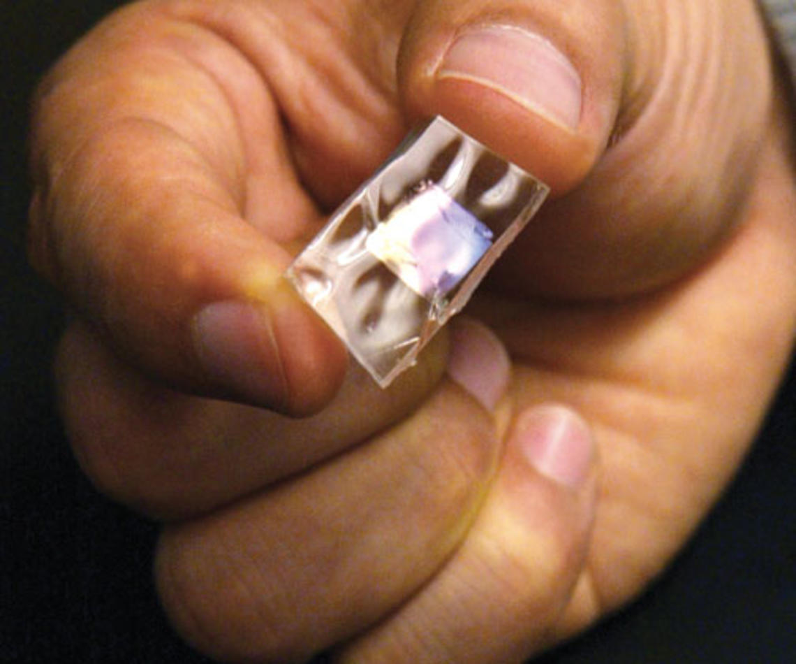 A piezoelectric crystal embedded in a silicone chip is the focus of a Project X grant.