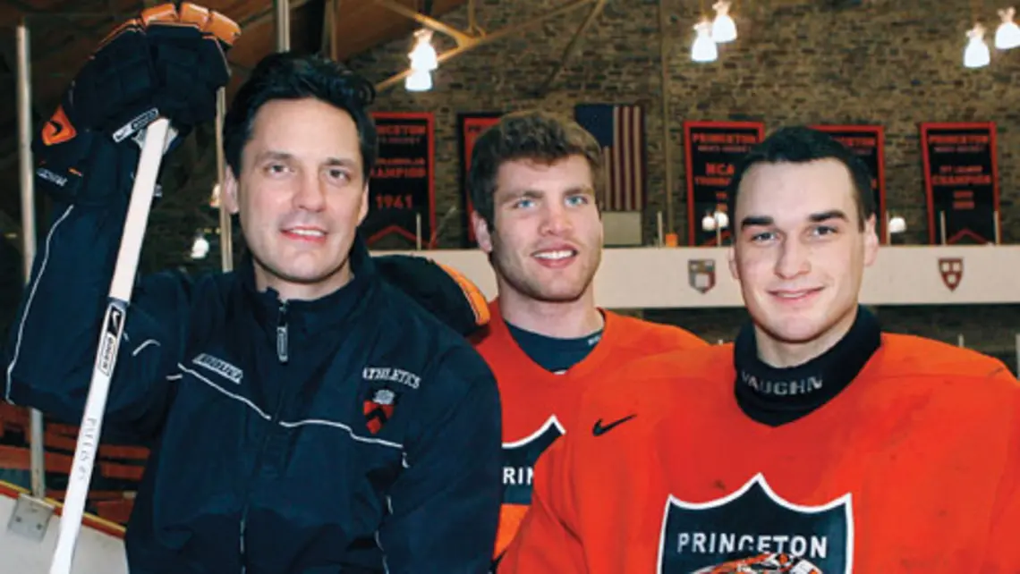 LIVE.SP_HockeyJuniors.jpg From left, coach Guy Gadowsky and seniors Cam MacIntyre and Zane Kalemba all played junior hockey to prepare for their collegiate careers.