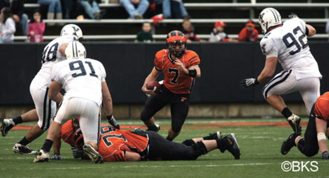  Tommy Wornham ’12, above, led the Tigers on the field, after an inspirational talk by Cosmo Iacavazzi ’65, below.