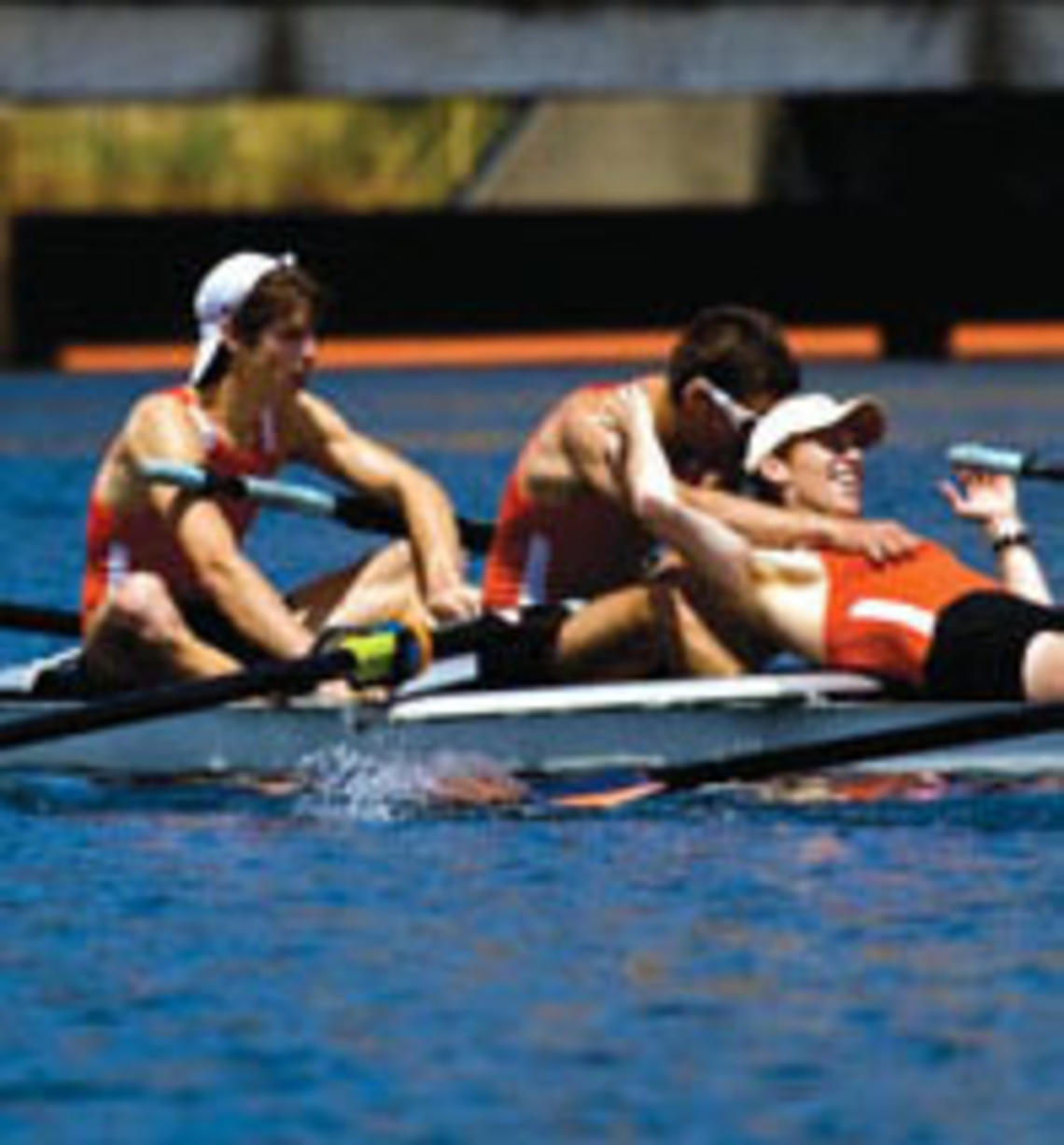 From left, Christian Klein ’11, James Donovan ’10, and Tom Paulett ’09 celebrate a national title.