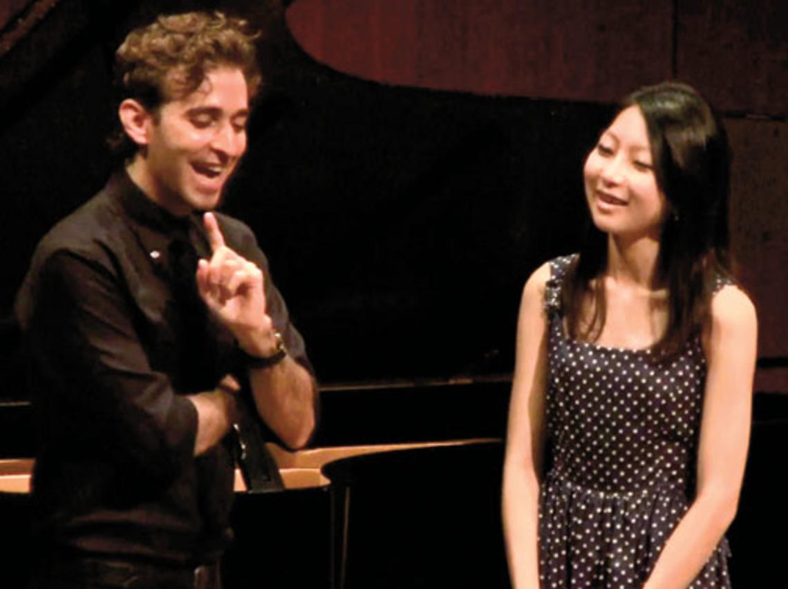 Anthony Roth Costanzo ’04 offers a suggestion to soprano Lydia Lim ’15.