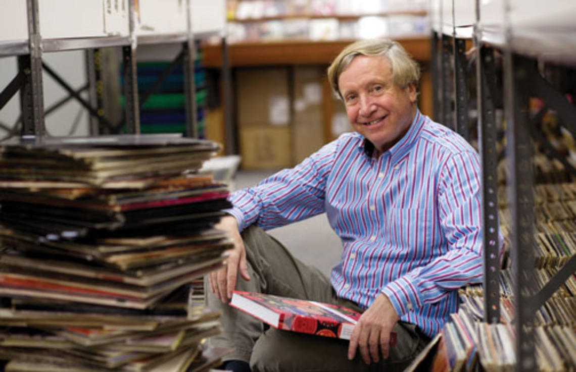 Professor Sean Wilentz, author of a new book on Columbia Records, with a stack of albums at the Record Exchange in Princeton.