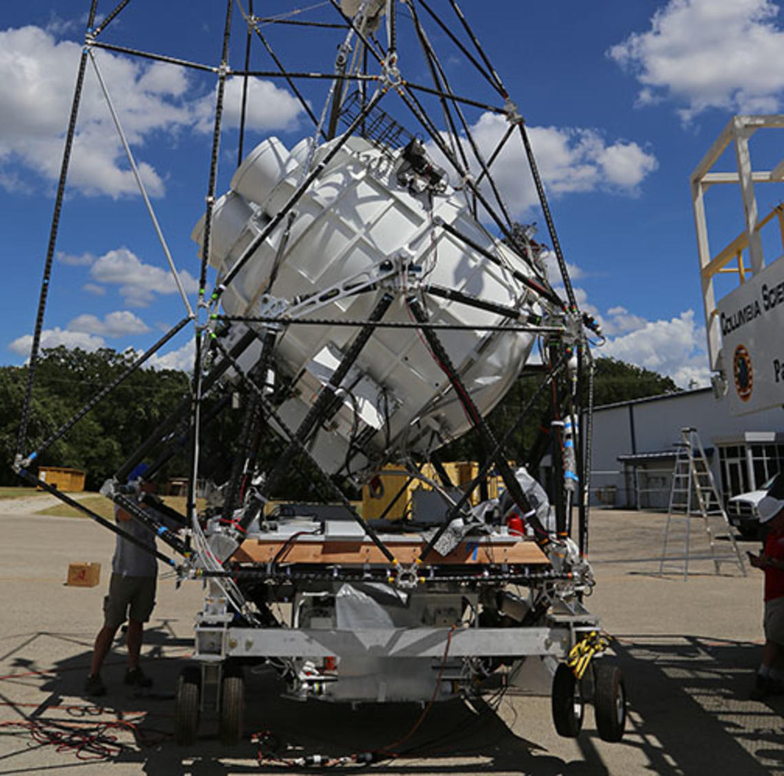 The package of scientific instruments for Princeton’s Antarctic balloon-flight project.