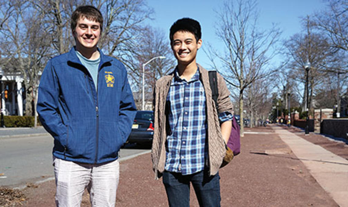 “Hose Bicker” leaders Joseph LoPresti ’15, left, and Ryan Low ’16 on Prospect Avenue.