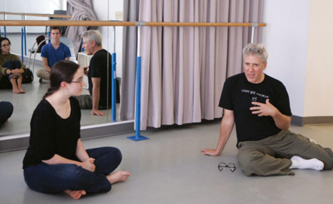 Tim Vasen, director of the Program in Theater, leads a workshop on theater directing.