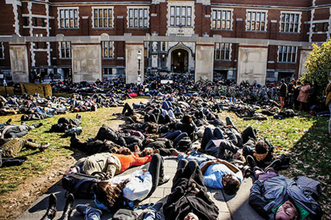 Students blocked the paths outside Frist Campus Center Dec. 4 in a 45-minute “die-in” to protest racial injustice.