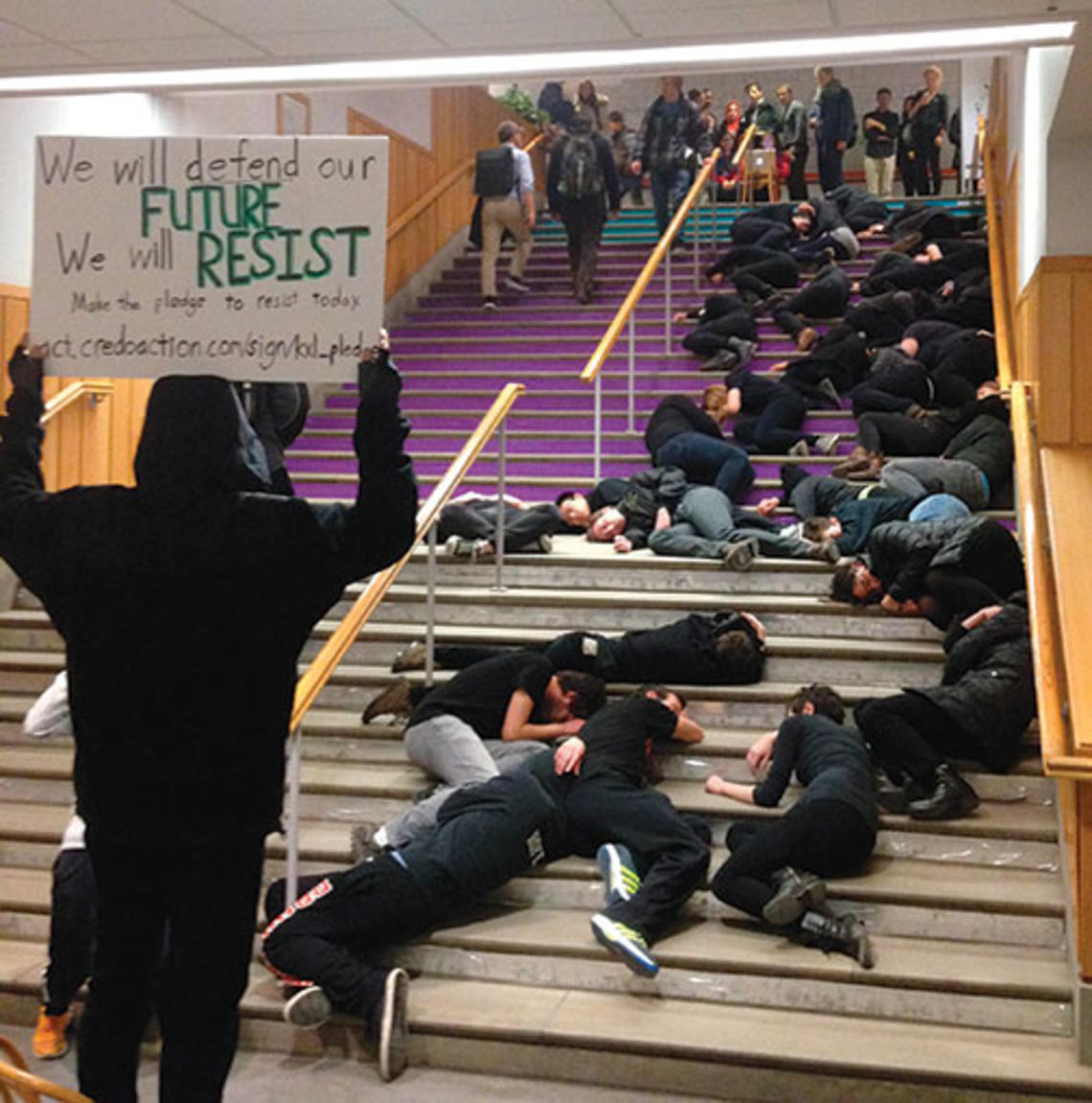 Students stage a “die-in” at Frist Campus Center.