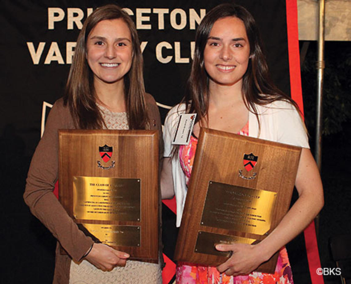 Rachel Zambrowicz ’14, left, and Randi Brown ’14 shared the award for highest academic standing among senior athletes.