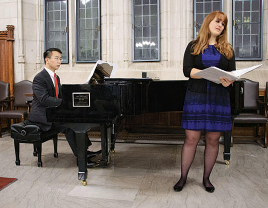 Jason Nong ’15 and Katie Dubbs ’14 perform “The Soldier” by English poet Rupert Brooke, set to music by Ryan McCarty ’14.