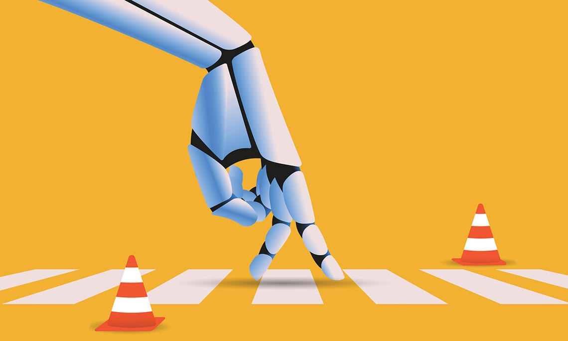 Robot hand in a crosswalk