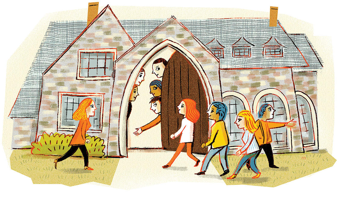 Students entering Cloister Inn