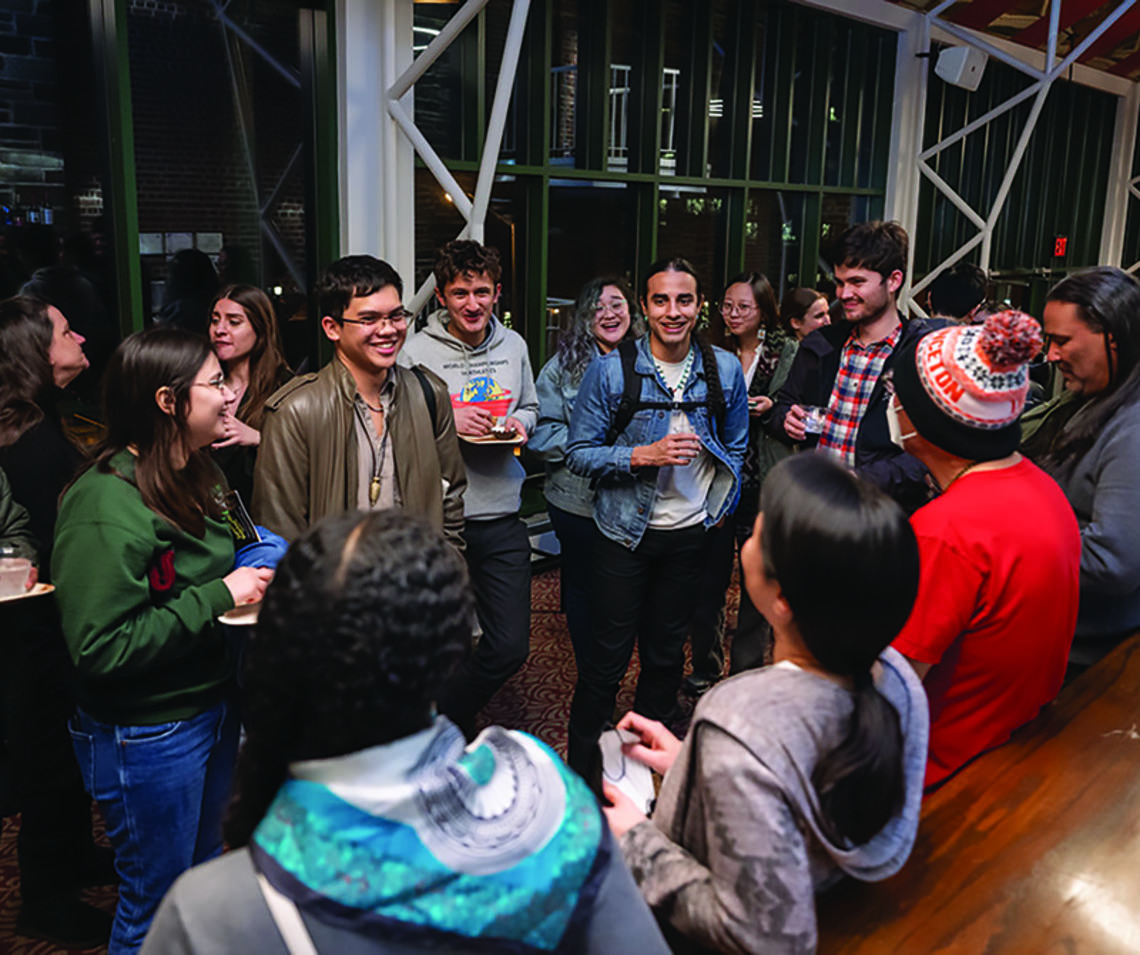Students gathering at a social event