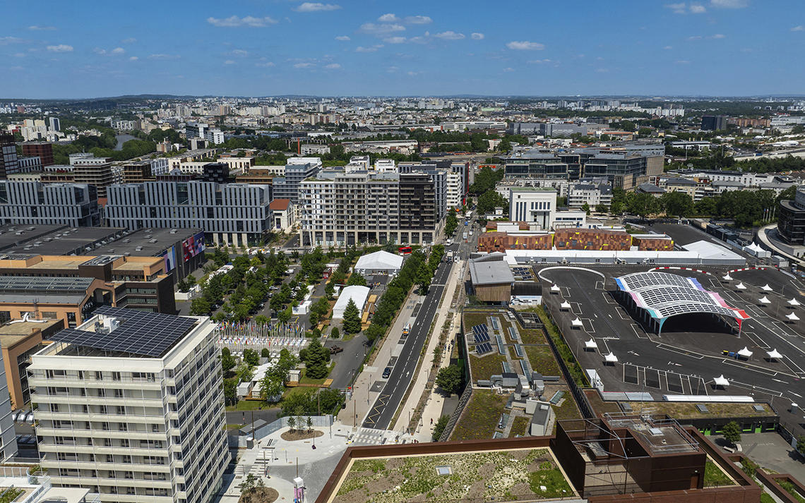 An aerial view of the Paris 2024 Olympic Village on June 26, 2024, 2024. 