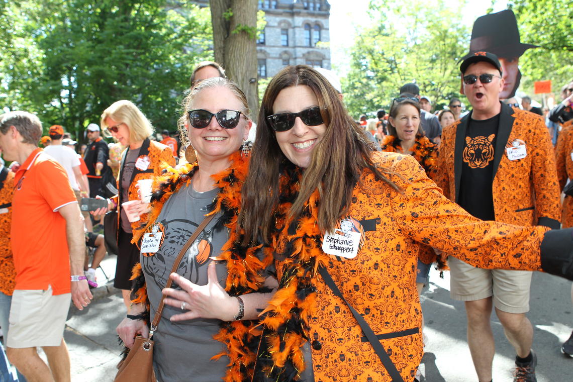 Brandice Canes-Wrane ’93, left, and Stephanie Schueppert ’93 at the 2023 P-rade. 