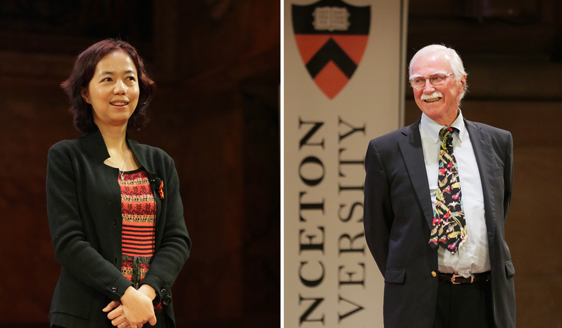 PAW-Alumni Day Awards-2-bks.png Two photos of award winners standing on stage - left, Fei-Fei Li and right, John Fitzpatrick