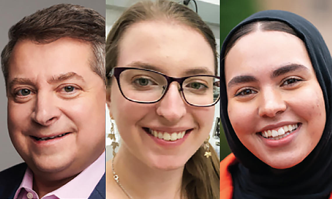 PAWjulyp21.jpg Edward Felsenthal ’88, Sarah Marie Bruno *21, and Aisha Chebbi ’24.