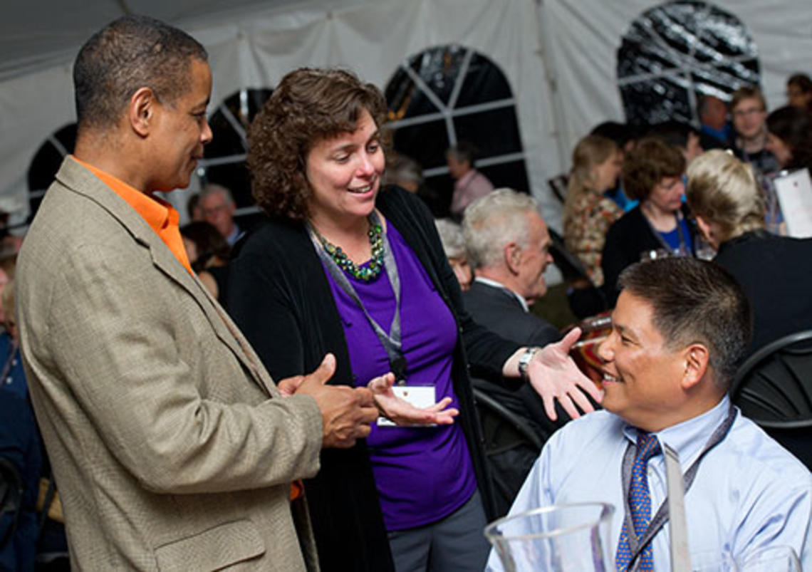 From left: James Hayes *85, Karen McGuinness *85, and Robert Yasui *87 at “Many Minds.” 