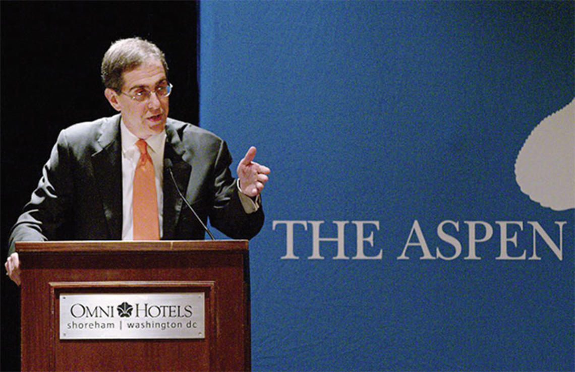 President Eisgruber delivering a talk at a reunion of the Aspen Institute’s Rodel Fellows.