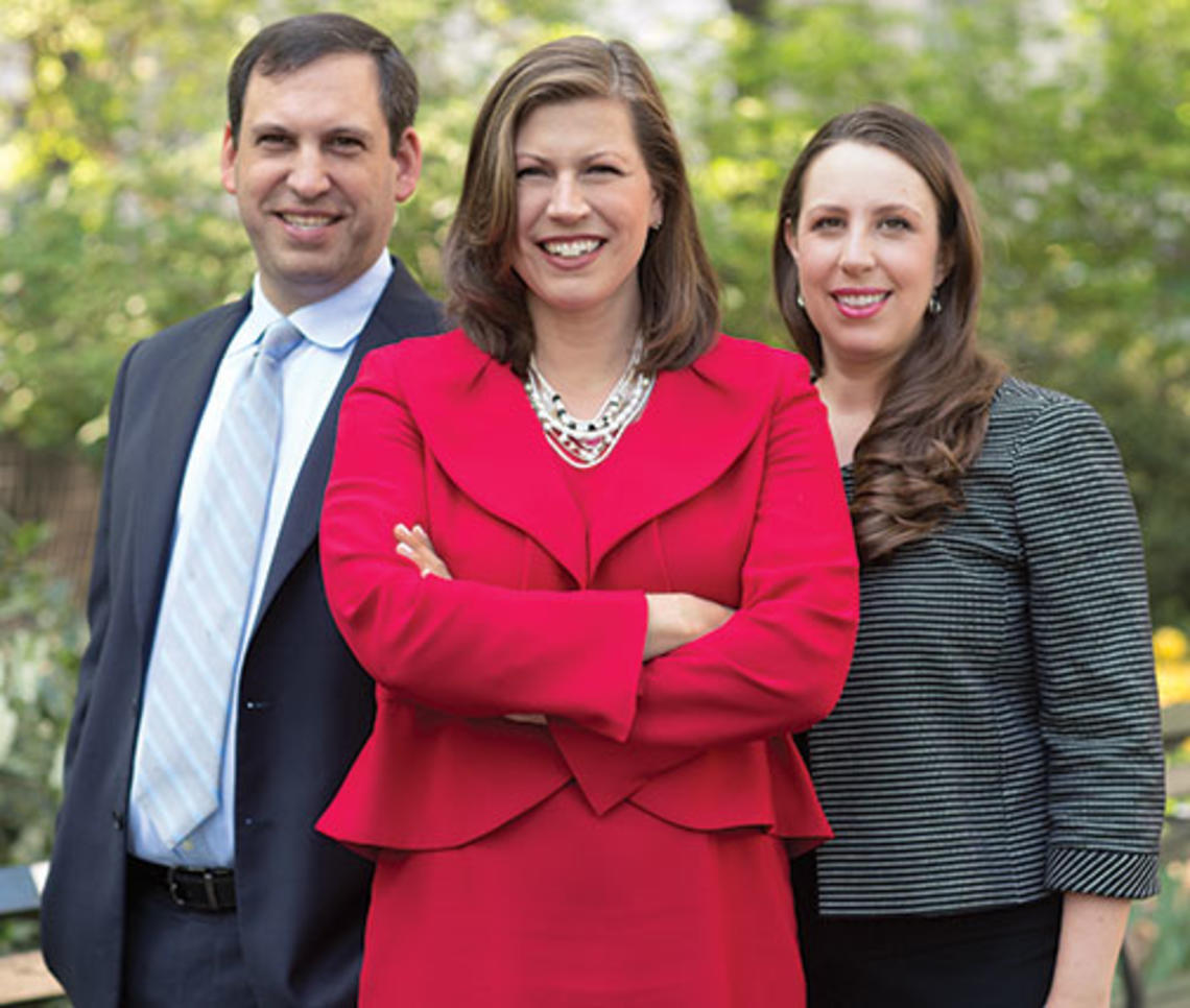 From left: Mark Rienzi ’97, Hannah Smith ’95, and Adele Keim ’01 work for the Becket Fund for Religious Liberty.