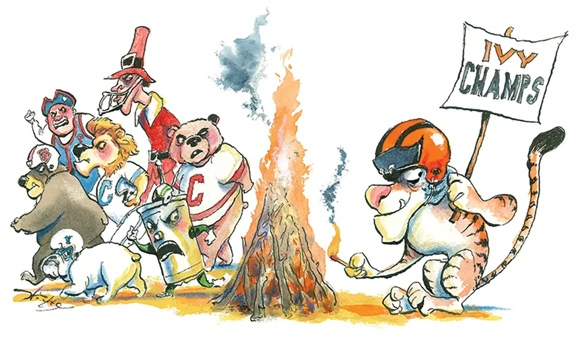 Mascots at a bonfire