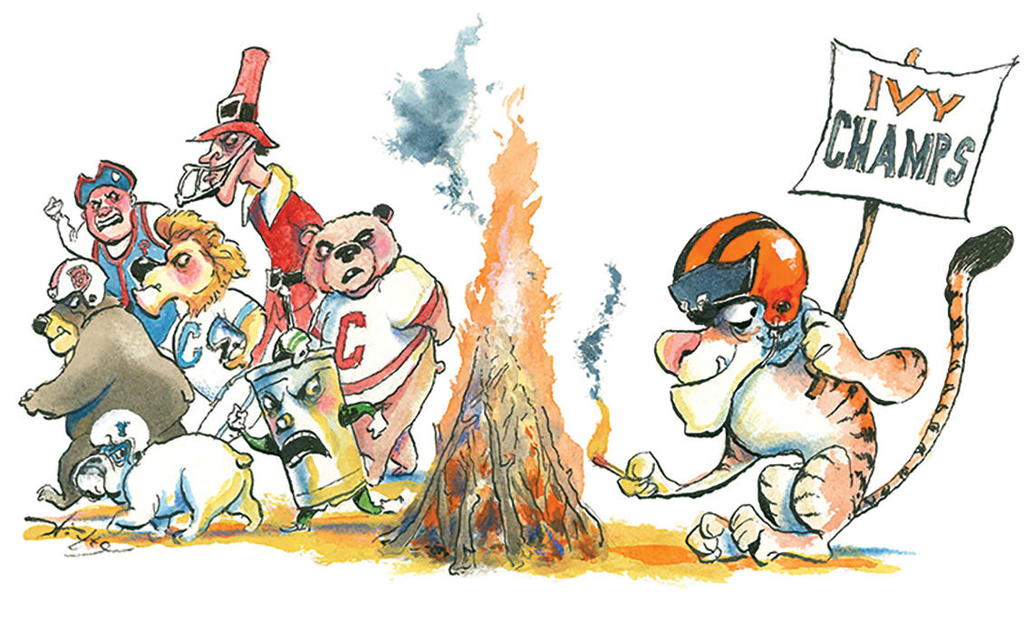 Mascots at a bonfire