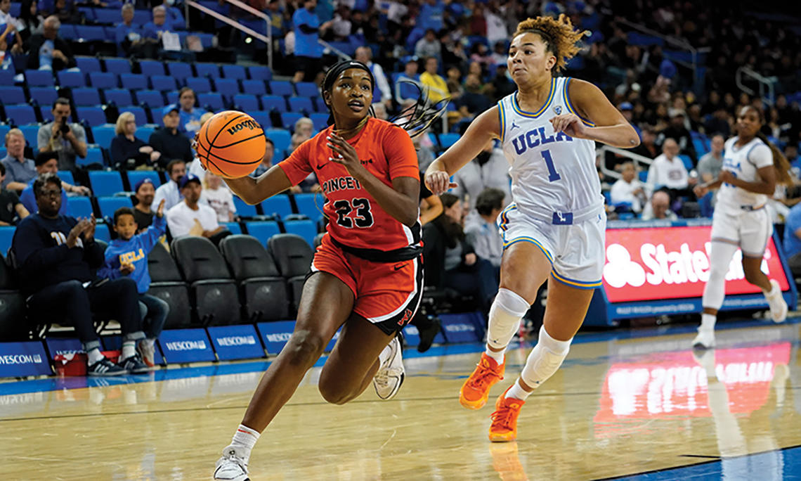 Madison St. Rose ’26 drives to the basket against UCLA