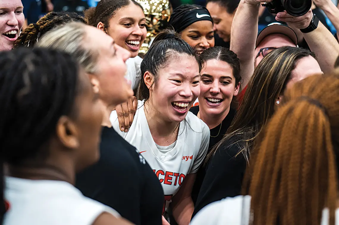 Kaitlyn Chen ’24, at center above, celebrates a third Ivy Tournament title 