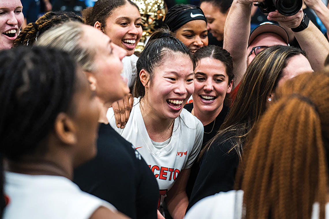 Kaitlyn Chen ’24, at center above, celebrates a third Ivy Tournament title 