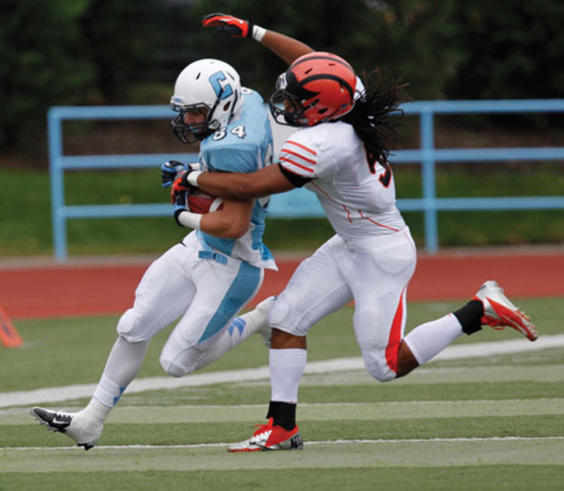 SP_FBvsColumbia.jpg Defensive back Mandela Sheaffer ’13 during the 33–6 win at Columbia.