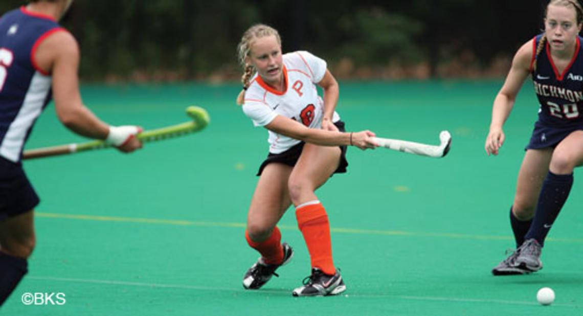 Rachel Neufeld ’12, center, and the Tigers are learning to play without four All-America honorees who have taken leave from the University to pursue their Olympic dreams.