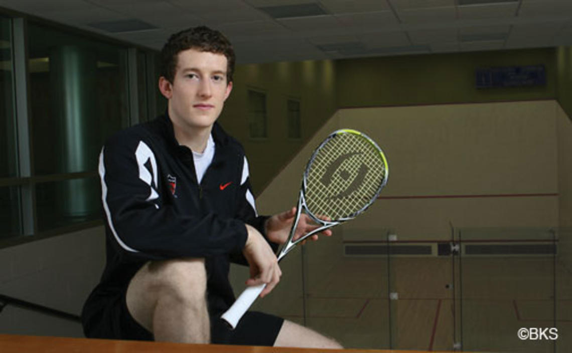 Last year, Todd Harrity ’13 became the first American player in 21 years to win the national college squash championship. Below, Harrity played his Yale opponent Feb. 4 at Jadwin.